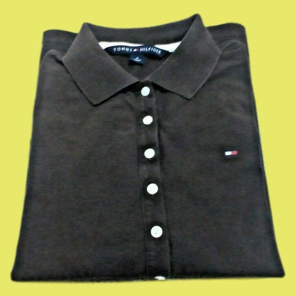 Tommy Hilfiger Unisex Collar Shirt Long Sleeve Top Button Taper Cut Brown Size M - Picture 3 of 16